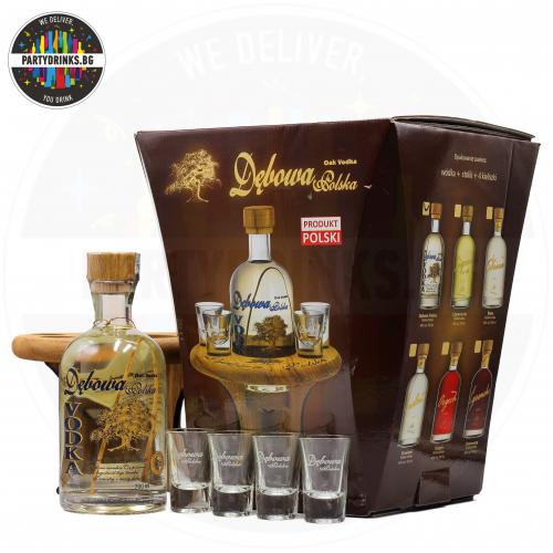 Водка Debowa Polska 700ml 40% дървена маса с 4 чаши